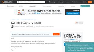 Kyocera ECOSYS P2135dn - Printers & Scanners - Spiceworks Community