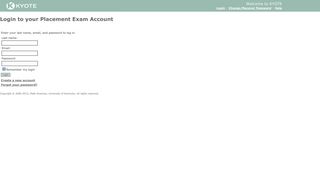 WebClass Placement Exam Login - kyote