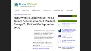 FNBO Will No Longer Issue The La Quinta Returns Visa Card (Product ...