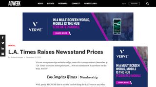 L.A. Times Raises Newsstand Prices – Adweek