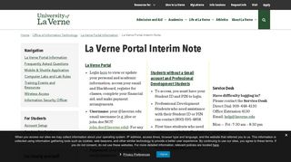La Verne Portal Interim Note | Office of Information Technology