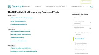 HealthEast Medical Laboratory Forms and Tools - Fairview