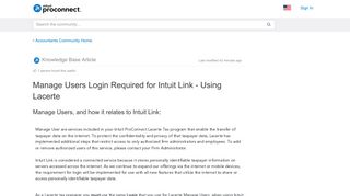 Manage Users Login Required for Intuit Link - Using Lacerte ...