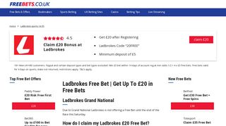 Ladbrokes Free Bets - Bet £5 Get £20 Free Bet | Freebets.co.uk