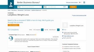 LadyBoss Weight Loss | Complaints | Better Business Bureau® Profile
