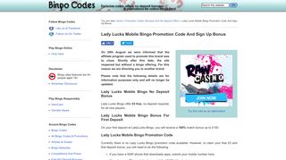 Lady Lucks Mobile Bingo Promotion Code And Sign Up Bonus