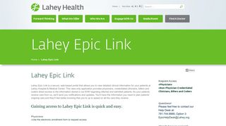 Lahey Epic Link - Lahey Health
