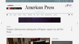 Paper deliveries delayed; ePaper open to all for free - American Press