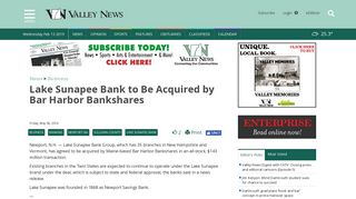 Valley News - Lake Sunapee Bank to Be Acquired by Bar Harbor ...