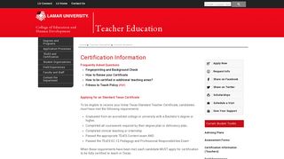Certification Information - Lamar University