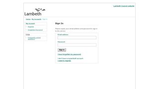 Sign In - London Borough of Lambeth Council - Online Account