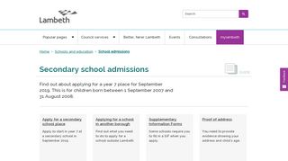 Secondary school admissions | Lambeth Council