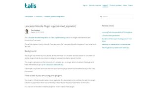 Lancaster Moodle Plugin support (mod_aspirelist) – Talis Support