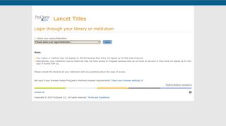 Log in through your library or institution - Lancet Titles - ProQuest Dialog