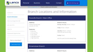 Branch Locations and Information | Lanco Federal Credit Union