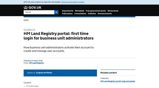 HM Land Registry portal: first time login for business unit ... - Gov.uk