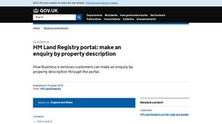 HM Land Registry portal: make an enquiry by property description ...