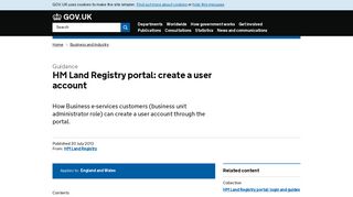 HM Land Registry portal: create a user account - GOV.UK