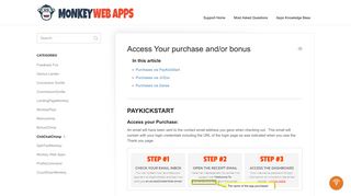 Access Your purchase and/or bonus - Monkey Marketing Tools