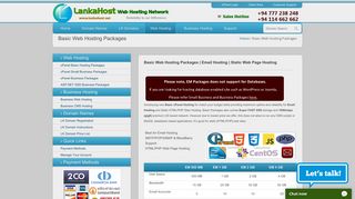Basic cPanel Static Web and Email Hosting Package | Sri ... - LankaHost