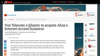 Vox Telecom`s @lantic to acquire Absa`s Internet Access business ...