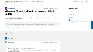 Windows 10 hangs at login screen after latest update - Microsoft ...