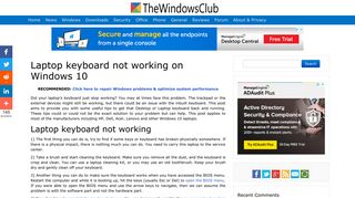 Laptop keyboard not working on Windows 10 - The Windows Club