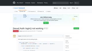 [Issue] Auth::login() not working · Issue #161 · laravel/framework · GitHub