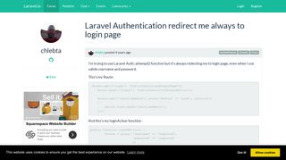 Laravel Authentication redirect me always to login page | Laravel.io