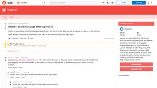 Redirect to previous page after login? (5.3) : laravel - Reddit