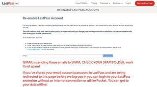 LastPass - Re-enable LastPass Account