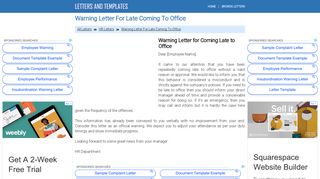 Warning Letter For Late Coming To Office