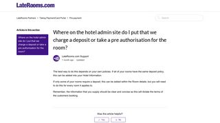 Where on the hotel admin site do I put that we charge a deposit or take ...