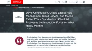 Oracle Latista Field Management Cloud Service, and Motion Tablet PCs