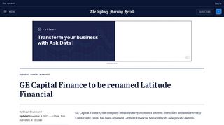 GE Capital Finance to be renamed Latitude Financial