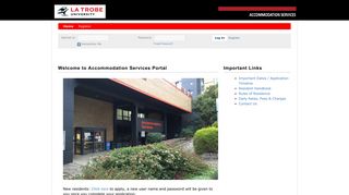 LaTrobe University - Welcome to Accommodation Services Portal