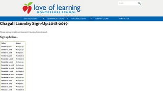 Chagall Laundry Sign-Up 2018-2019 - Love of Learning Montessori ...