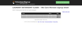 LAUNDRY DETERGENT CLASS- - We Care Warsaw signup sheet