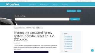I forgot the password for my system, how do I reset it? - LV-D21xxxxx ...