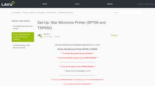 Set-Up: Star Micronics Printer (SP700 and TSP650) – Lavu Support