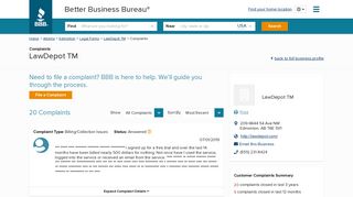 LawDepot TM | Complaints | Better Business Bureau® Profile