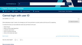 Cannot login with user ID - Mitratech Success Center