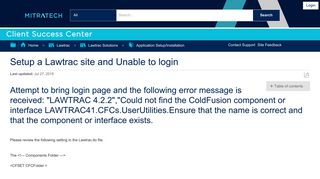 Setup a Lawtrac site and Unable to login - Mitratech Success Center