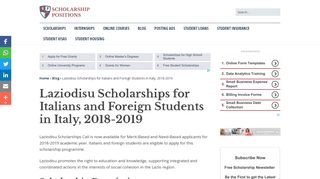 Laziodisu Scholarships in Italy, 2018-2019 - Scholarship Positions
