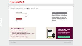 Hanseatic Bank: Internet-Banking Login