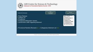 Paramedical Diploma Courses - 2018 - LBS Centre for Sc. & Tech.
