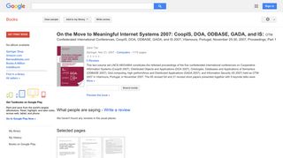 On the Move to Meaningful Internet Systems 2007: CoopIS, DOA, ...