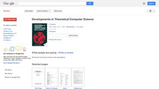 Developments in Theoretical Computer Science