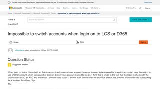 Impossible to switch accounts when login on to LCS or D365 ...