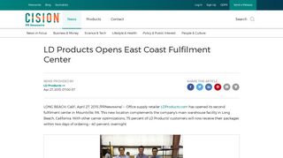 LD Products Opens East Coast Fulfilment Center - PR Newswire